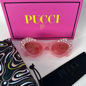 NEW Emilio PUCCI Limited Edition Pink Crystal Embellished Cat Eye Sunglasses